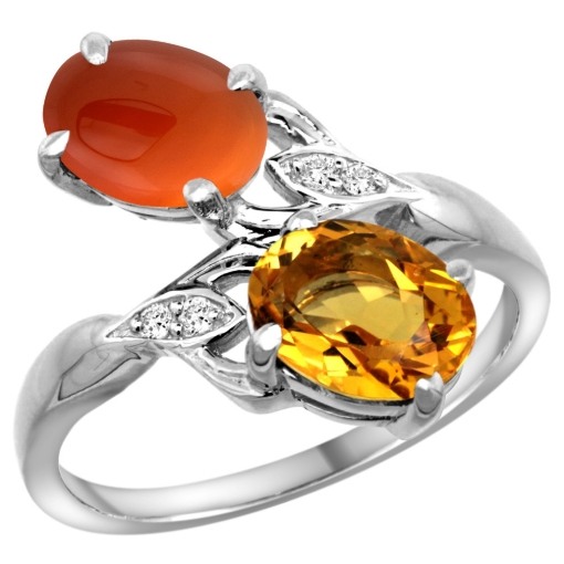 Picture of 10K White Gold Diamond Natural Citrine & Brown Agate 2-stone Ring Oval 8x6mm, sizes 5 - 10