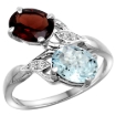 Picture of 10K White Gold Diamond Natural Garnet & Aquamarine 2-stone Ring Oval 8x6mm, sizes 5 - 10