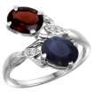 Picture of 10K White Gold Diamond Natural Garnet & Blue Sapphire 2-stone Ring Oval 8x6mm, sizes 5 - 10