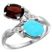 Picture of 10K White Gold Diamond Natural Garnet & Turquoise 2-stone Ring Oval 8x6mm, sizes 5 - 10