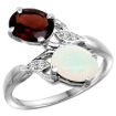 Picture of 10K White Gold Diamond Natural Garnet & Opal 2-stone Ring Oval 8x6mm, sizes 5 - 10
