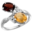 Picture of 10K White Gold Diamond Natural Garnet & Whisky Quartz 2-stone Ring Oval 8x6mm, sizes 5 - 10