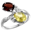 Picture of 10K White Gold Diamond Natural Garnet & Lemon Quartz 2-stone Ring Oval 8x6mm, sizes 5 - 10