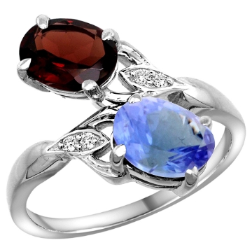 Picture of 10K White Gold Diamond Natural Garnet & Tanzanite 2-stone Ring Oval 8x6mm, sizes 5 - 10