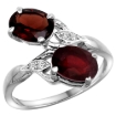 Picture of 10K White Gold Diamond Natural Garnet Ruby 2-stone Mothers Ring Oval 8x6mm size 5 - 10