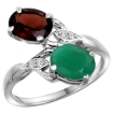 Picture of 10K White Gold Diamond Natural Garnet Emerald 2-stone Mothers Ring Oval 8x6mm size 5 - 10