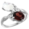 Picture of 10K White Gold Diamond Natural Garnet & Rainbow Moonstone 2-stone Ring Oval 8x6mm, sizes 5 - 10