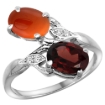 Picture of 10K White Gold Diamond Natural Garnet & Brown Agate 2-stone Ring Oval 8x6mm, sizes 5 - 10