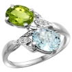 Picture of 10K White Gold Diamond Natural Peridot & Aquamarine 2-stone Ring Oval 8x6mm, sizes 5 - 10
