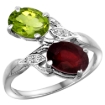 Picture of 10K White Gold Diamond Natural Peridot & Enhanced Genuine Ruby 2-stone Ring Oval 8x6mm, sizes 5 - 10