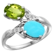 Picture of 10K White Gold Diamond Natural Peridot & Turquoise 2-stone Ring Oval 8x6mm, sizes 5 - 10
