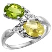 Picture of 10K White Gold Diamond Natural Peridot & Lemon Quartz 2-stone Ring Oval 8x6mm, sizes 5 - 10