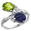 Picture of 10K White Gold Diamond Natural Peridot & Lapis 2-stone Ring Oval 8x6mm, sizes 5 - 10