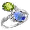 Picture of 10K White Gold Diamond Natural Peridot & Tanzanite 2-stone Ring Oval 8x6mm, sizes 5 - 10