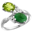 Picture of 10K White Gold Diamond Natural Peridot & Cabochon Emerald 2-stone Ring Oval 8x6mm, sizes 5 - 10