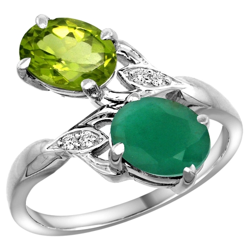 Picture of 10K White Gold Diamond Natural Peridot Emerald 2-stone Mothers Ring Oval 8x6mm size 5 - 10