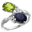 Picture of 10K White Gold Diamond Natural Peridot Blue Sapphire 2-stone Mothers Ring Oval 8x6mm size 5 - 10