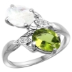 Picture of 10K White Gold Diamond Natural Peridot & Rainbow Moonstone 2-stone Ring Oval 8x6mm, sizes 5 - 10