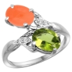 Picture of 10K White Gold Diamond Natural Peridot & Orange Moonstone 2-stone Ring Oval 8x6mm, sizes 5 - 10