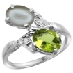 Picture of 10K White Gold Diamond Natural Peridot & Gray Moonstone 2-stone Ring Oval 8x6mm, sizes 5 - 10