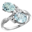 Picture of 10K White Gold Diamond Natural Aquamarine 2-stone Ring Oval 8x6mm, sizes 5 - 10