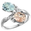 Picture of 10K White Gold Diamond Natural Aquamarine & Morganite 2-stone Ring Oval 8x6mm, sizes 5 - 10
