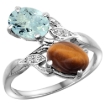 Picture of 10K White Gold Diamond Natural Aquamarine & Tiger Eye 2-stone Ring Oval 8x6mm, sizes 5 - 10