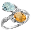 Picture of 10K White Gold Diamond Natural Aquamarine & Whisky Quartz 2-stone Ring Oval 8x6mm, sizes 5 - 10