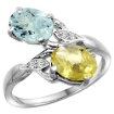 Picture of 10K White Gold Diamond Natural Aquamarine & Lemon Quartz 2-stone Ring Oval 8x6mm, sizes 5 - 10
