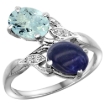 Picture of 10K White Gold Diamond Natural Aquamarine & Lapis 2-stone Ring Oval 8x6mm, sizes 5 - 10