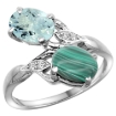 Picture of 10K White Gold Diamond Natural Aquamarine & Malachite 2-stone Ring Oval 8x6mm, sizes 5 - 10
