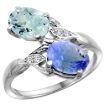 Picture of 10K White Gold Diamond Natural Aquamarine & Tanzanite 2-stone Ring Oval 8x6mm, sizes 5 - 10