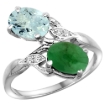 Picture of 10K White Gold Diamond Natural Aquamarine & Cabochon Emerald 2-stone Ring Oval 8x6mm, sizes 5 - 10
