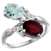 Picture of 10K White Gold Diamond Natural Aquamarine Ruby 2-stone Mothers Ring Oval 8x6mm size 5 - 10