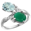Picture of 10K White Gold Diamond Natural Aquamarine Emerald 2-stone Mothers Ring Oval 8x6mm size 5 - 10
