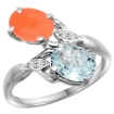 Picture of 10K White Gold Diamond Natural Aquamarine & Orange Moonstone 2-stone Ring Oval 8x6mm, sizes 5 - 10