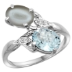 Picture of 10K White Gold Diamond Natural Aquamarine & Gray Moonstone 2-stone Ring Oval 8x6mm, sizes 5 - 10