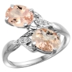 Picture of 10K White Gold Diamond Natural Morganite 2-stone Ring Oval 8x6mm, sizes 5 - 10