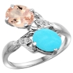 Picture of 10K White Gold Diamond Natural Morganite & Turquoise 2-stone Ring Oval 8x6mm, sizes 5 - 10