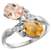 Picture of 10K White Gold Diamond Natural Morganite & Whisky Quartz 2-stone Ring Oval 8x6mm, sizes 5 - 10