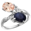 Picture of 10K White Gold Diamond Natural Morganite & Australian Sapphire 2-stone Ring Oval 8x6mm, sizes 5 - 10