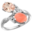 Picture of 10K White Gold Diamond Natural Morganite & Coral 2-stone Ring Oval 8x6mm, sizes 5 - 10