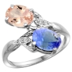 Picture of 10K White Gold Diamond Natural Morganite & Tanzanite 2-stone Ring Oval 8x6mm, sizes 5 - 10