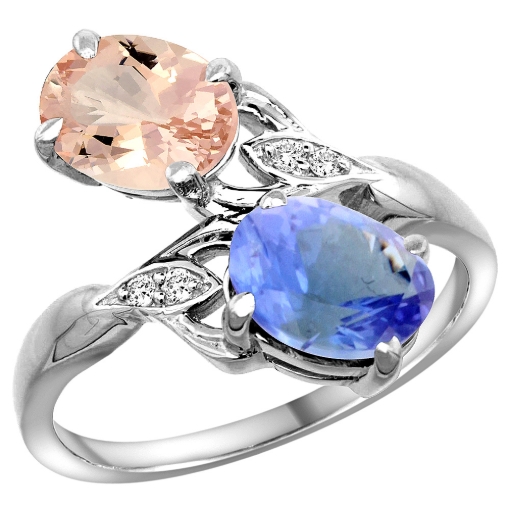 Picture of 10K White Gold Diamond Natural Morganite & Tanzanite 2-stone Ring Oval 8x6mm, sizes 5 - 10