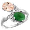 Picture of 10K White Gold Diamond Natural Morganite & Cabochon Emerald 2-stone Ring Oval 8x6mm, sizes 5 - 10