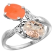 Picture of 10K White Gold Diamond Natural Morganite & Orange Moonstone 2-stone Ring Oval 8x6mm, sizes 5 - 10