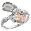 Picture of 10K White Gold Diamond Natural Morganite & Gray Moonstone 2-stone Ring Oval 8x6mm, sizes 5 - 10
