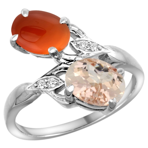 Picture of 10K White Gold Diamond Natural Morganite & Brown Agate 2-stone Ring Oval 8x6mm, sizes 5 - 10