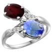 Picture of 10K White Gold Diamond Enhanced Genuine Ruby & Natural Tanzanite 2-stone Ring Oval 8x6mm, sizes 5 - 10