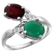 Picture of 10K White Gold Diamond Enhanced Genuine Ruby Natural Emerald 2-stone Ring Oval 8x6mm size 5-10